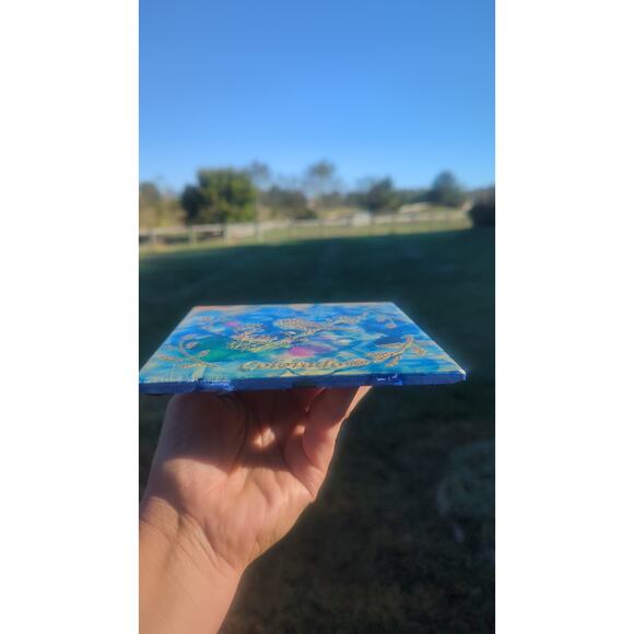 Hand Painted Art Tile Gold Bird Coaster Watercolor Effect Nature Colorado - Picture 3 of 7